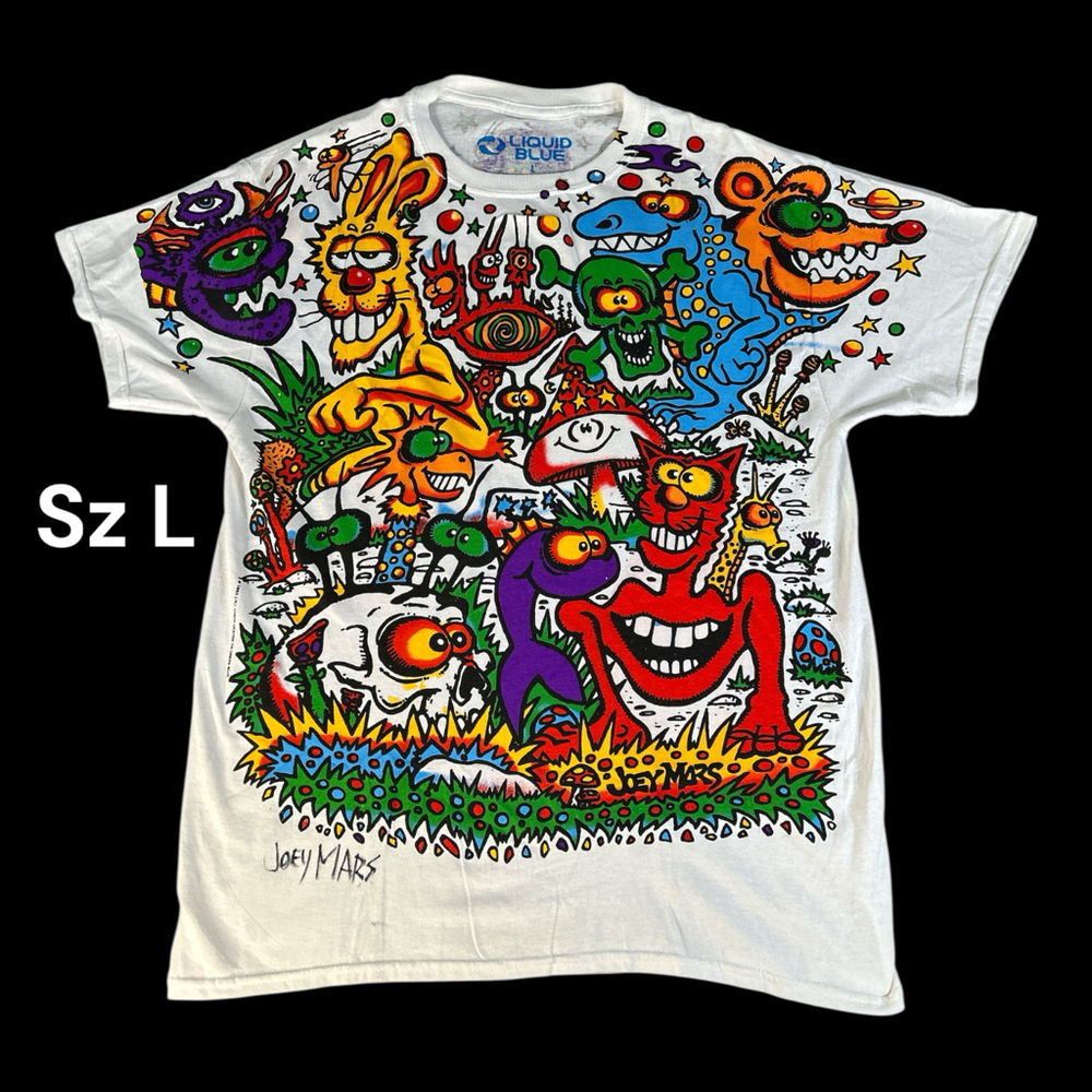 NWOT Liquid Blue Joey Mars White T-Shirt Hand Signed by Joey Mars Sz L